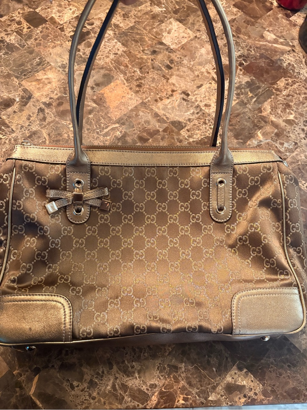 Gucci Metallic Bronze GG Monogram Shoulder Tote